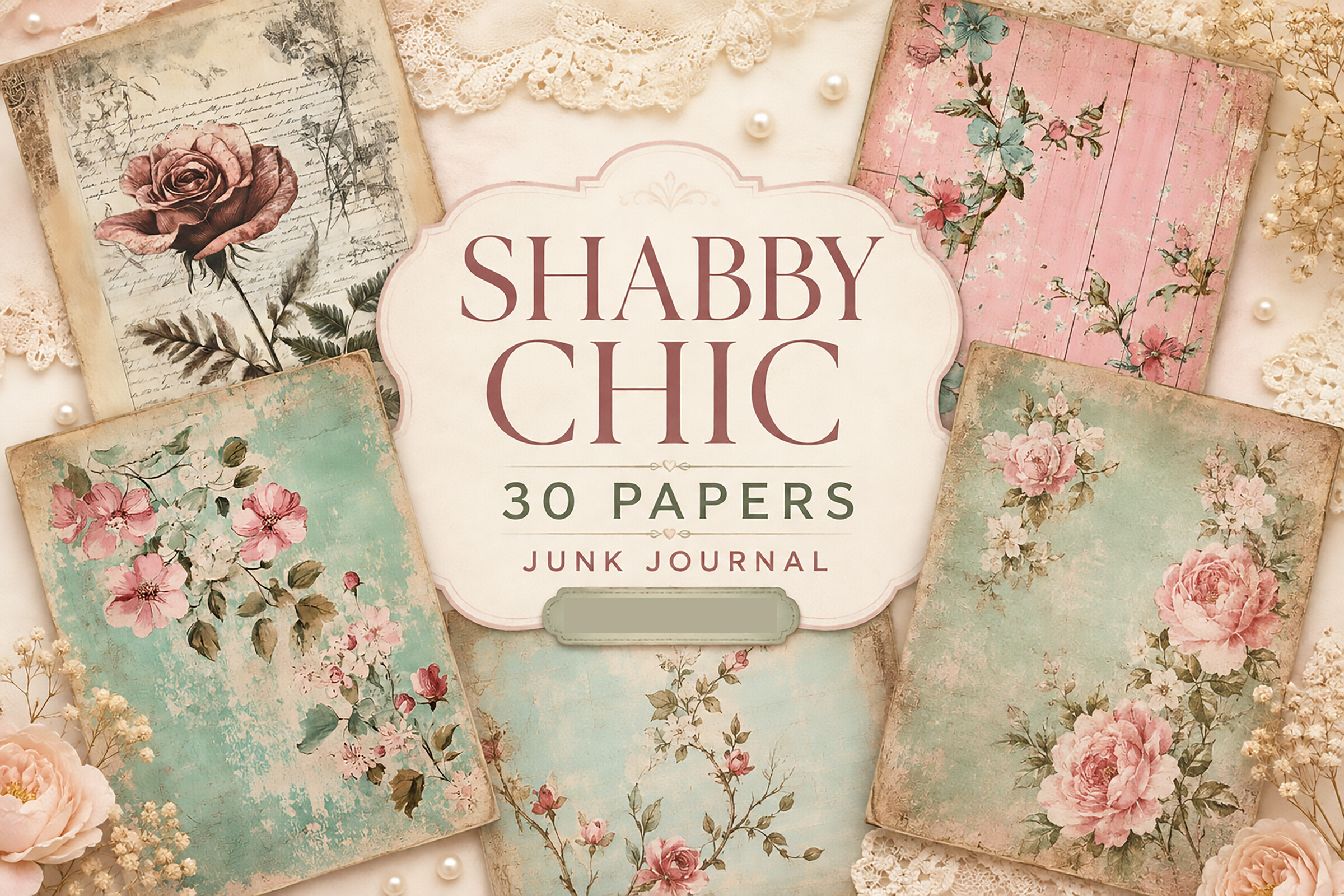 Shabby Chic Pink and Teal Floral Papers