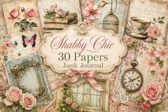 Shabby Chic Rose Junk Journal Papers