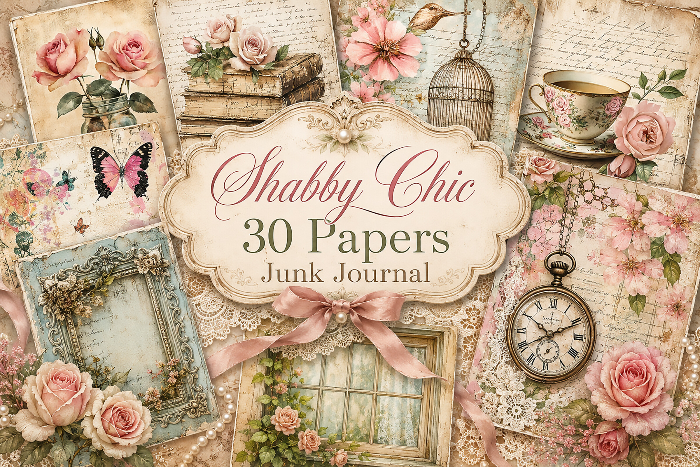 Shabby Chic Rose Junk Journal Papers