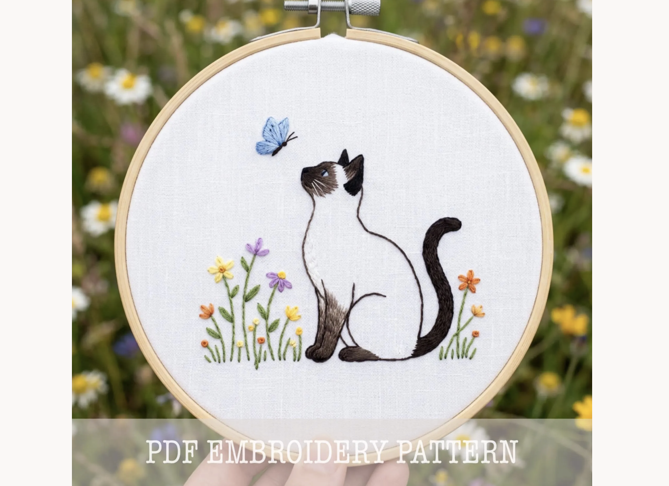 Siamese Cat Butterfly Embroidery Pattern