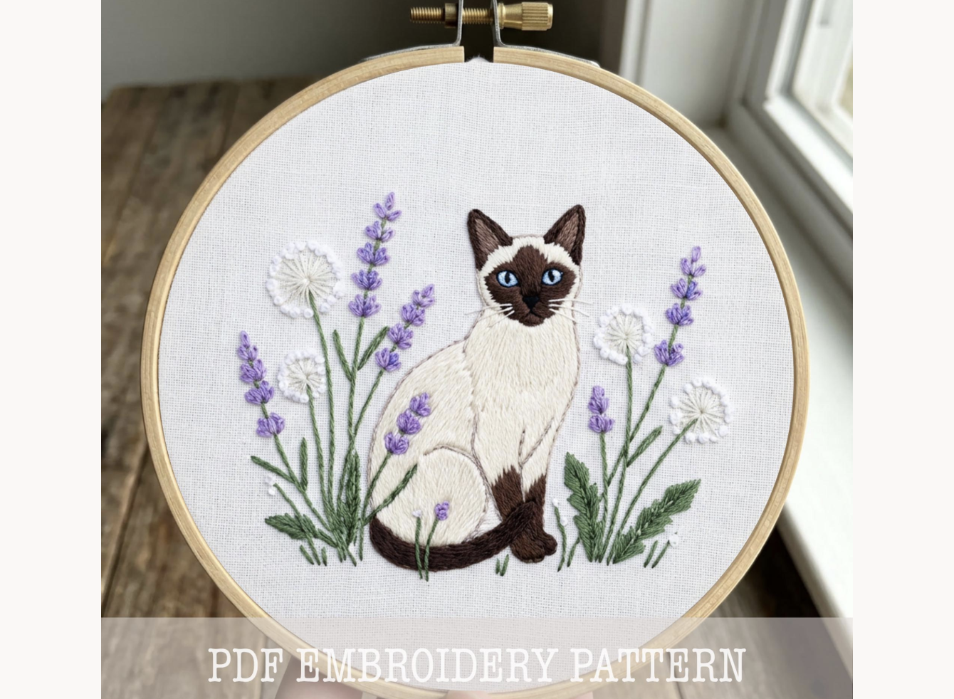 Siamese Cat Lavender Embroidery Pattern