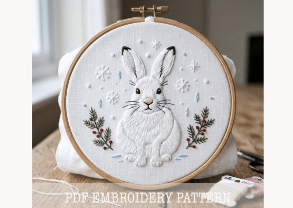 Snowy Winter Hare Embroidery Pattern