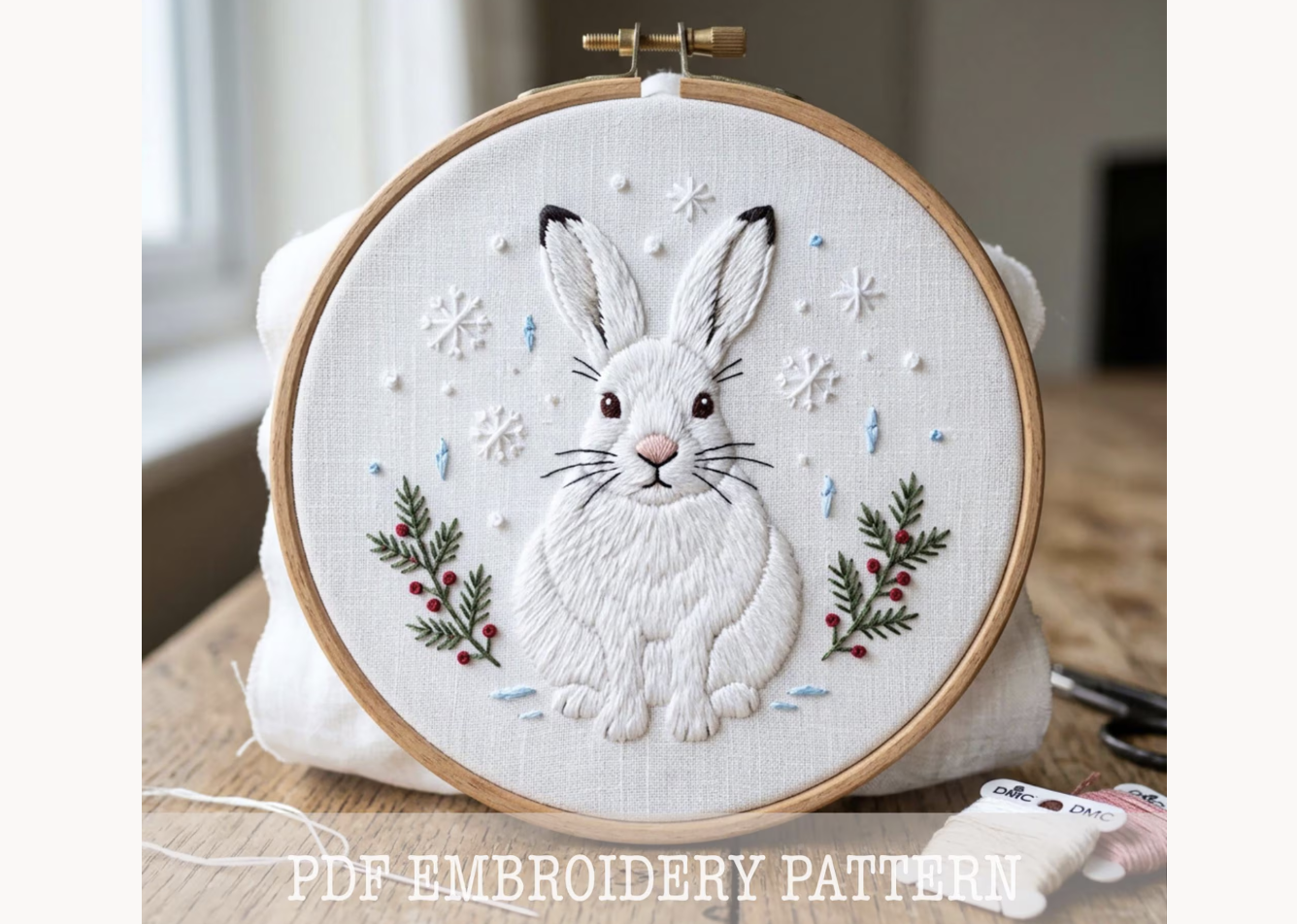 Snowy Winter Hare Embroidery Pattern