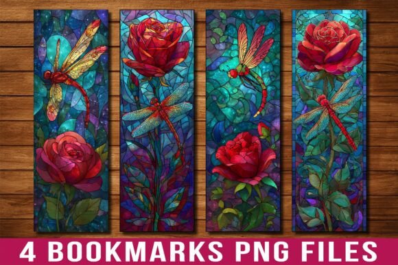 Stained Glass Rose Dragonfly Bookmark