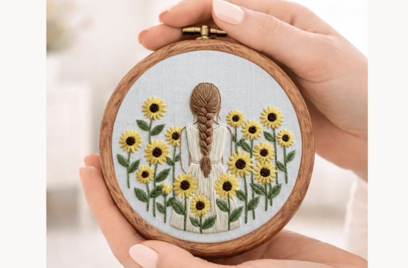 Sunflower Field Girl Embroidery Pattern