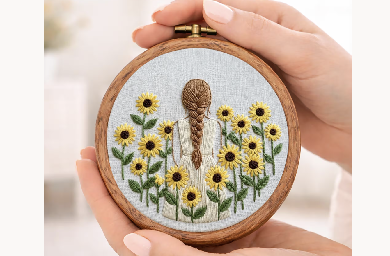 Sunflower Field Girl Embroidery Pattern