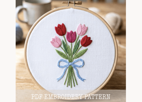 Tulip Bouquet Ribbon Embroidery Pattern