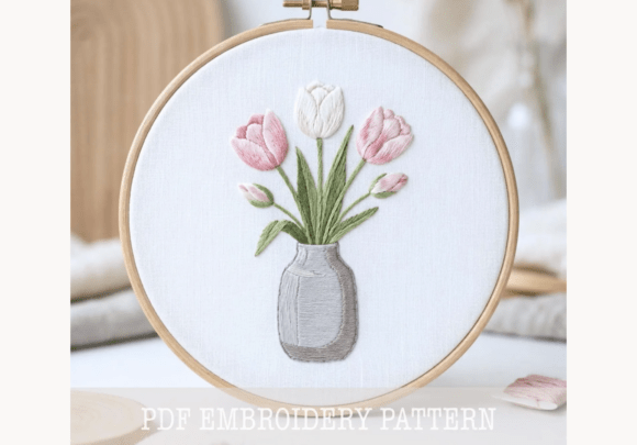 Tulips in Vase Embroidery Pattern