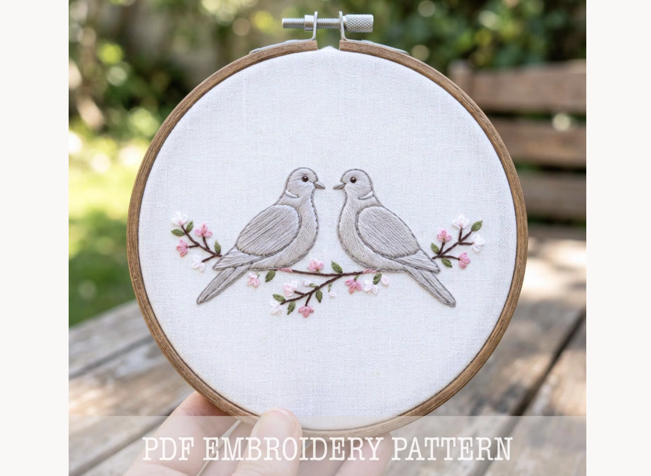 Turtle Doves Blossom Embroidery Pattern