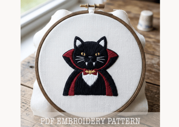Vampire Cat Design Embroidery Pattern