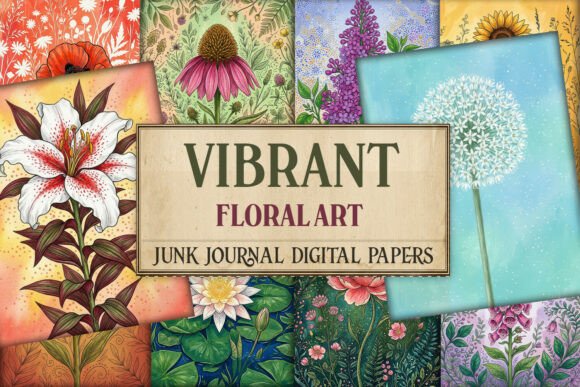 Vibrant Floral Art Junk Journal Pages