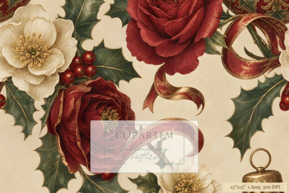 Victorian Christmas Crimson Rose Pattern