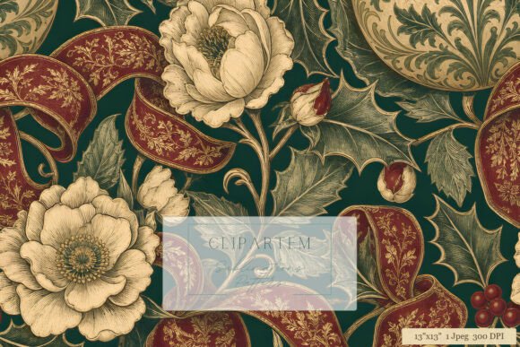 Victorian Christmas Floral Digital Paper