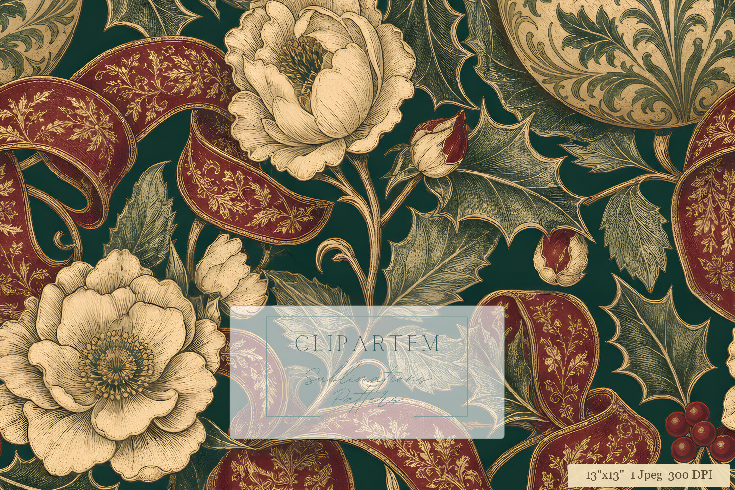 Victorian Christmas Floral Digital Paper