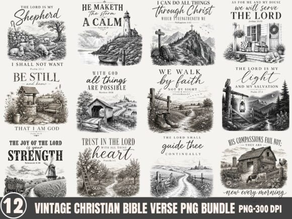 Vintage Christian Bible Verse PNG Bundle