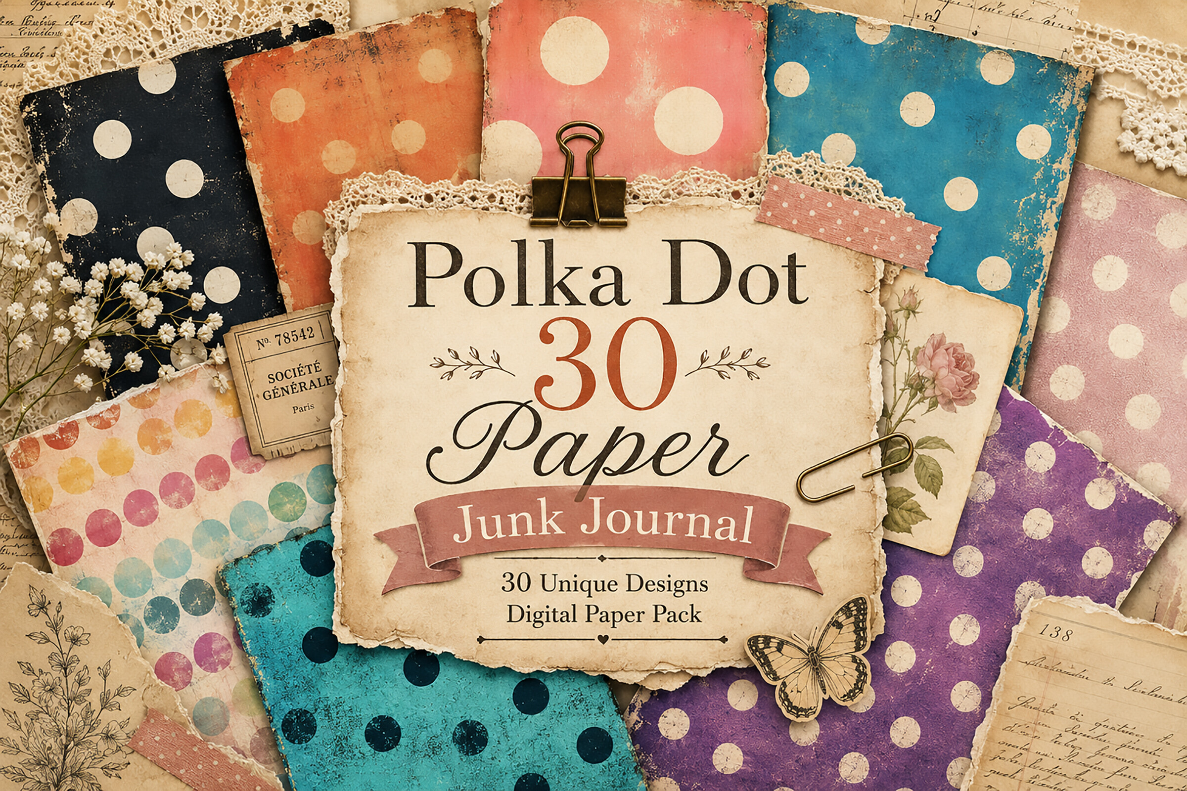 Vintage Grunge Polka Dot Digital Papers