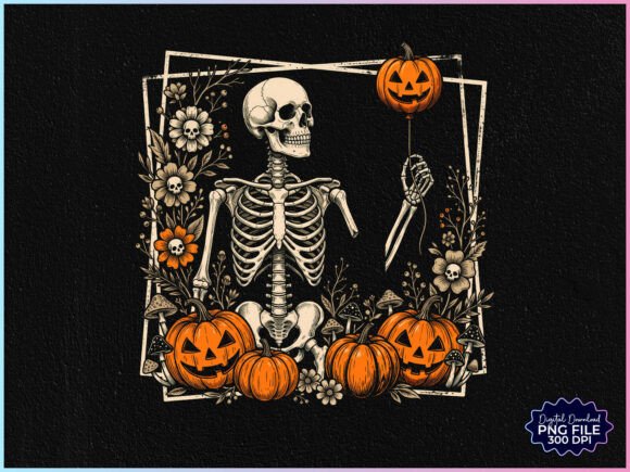 Vintage Halloween Skeleton PNG