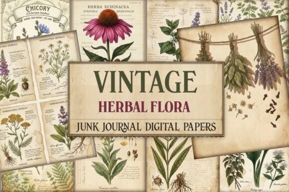 Vintage Herbal Flora Junk Journal Pages