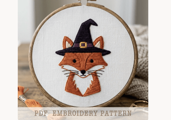 Witch Hat Fox Embroidery Pattern