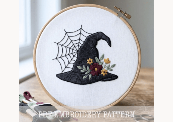 Witch Hat Spiderweb Embroidery Pattern