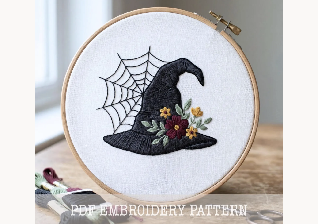 Witch Hat Spiderweb Embroidery Pattern