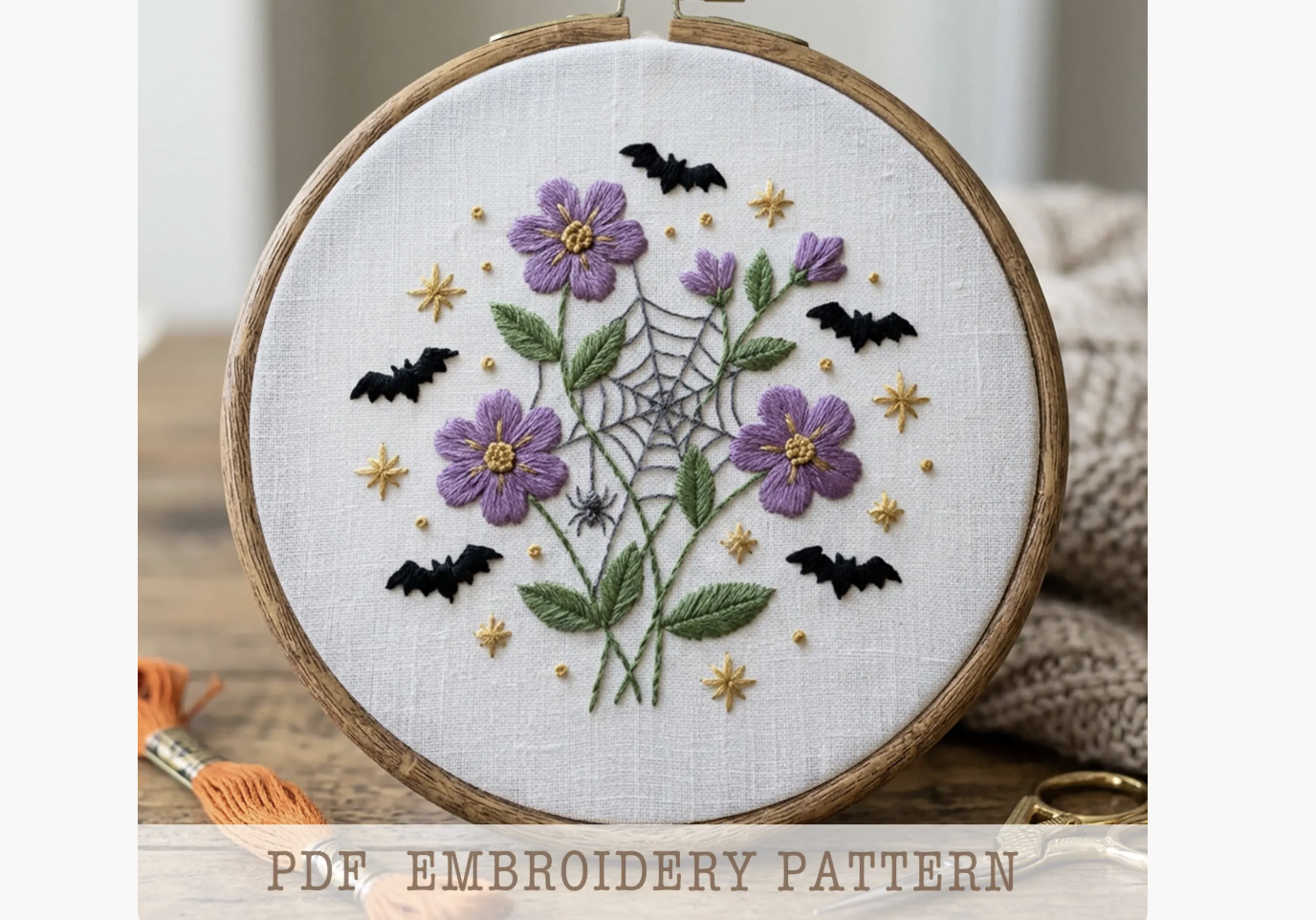Witchy Bats Florals Embroidery Pattern