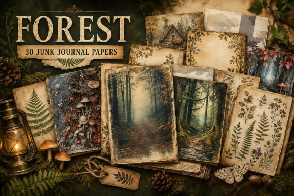 Woodland Botanical Junk Journal Papers