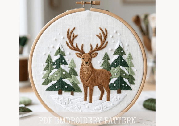 Woodland Winter Deer Embroidery Pattern