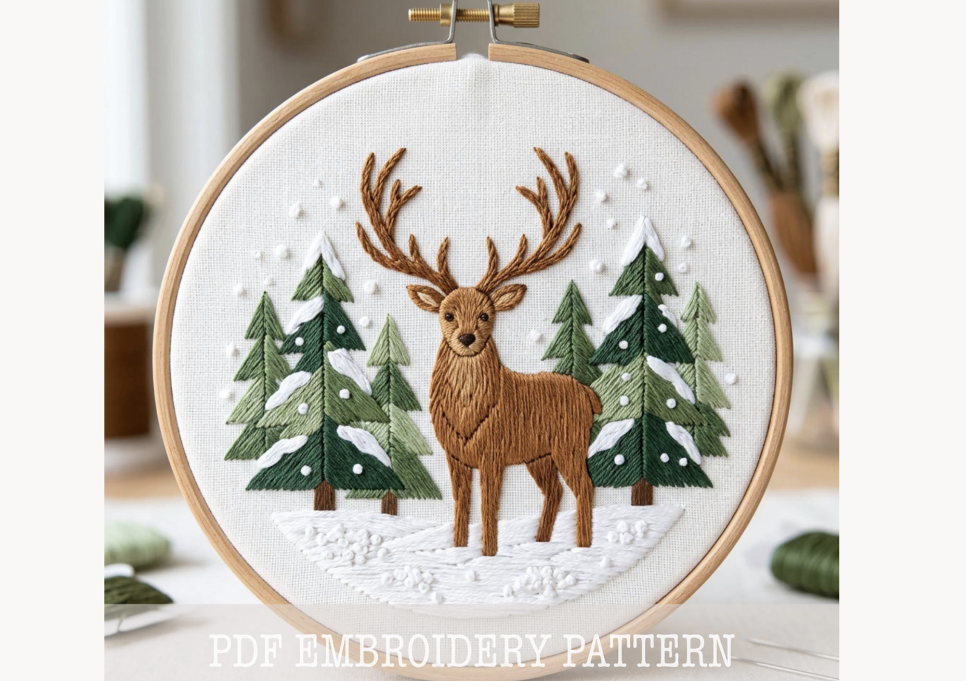 Woodland Winter Deer Embroidery Pattern