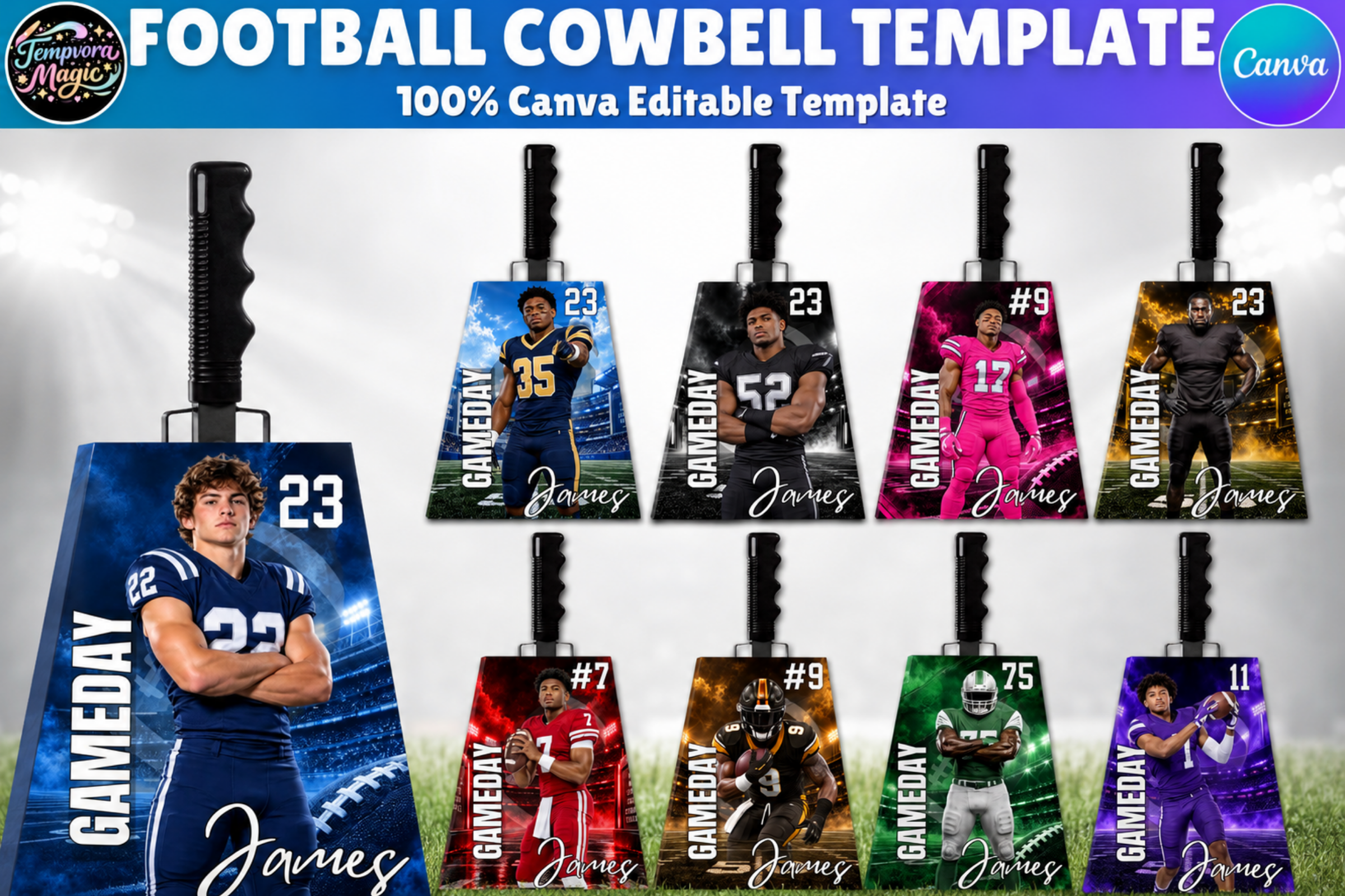10 Football Cowbell Template Bundle