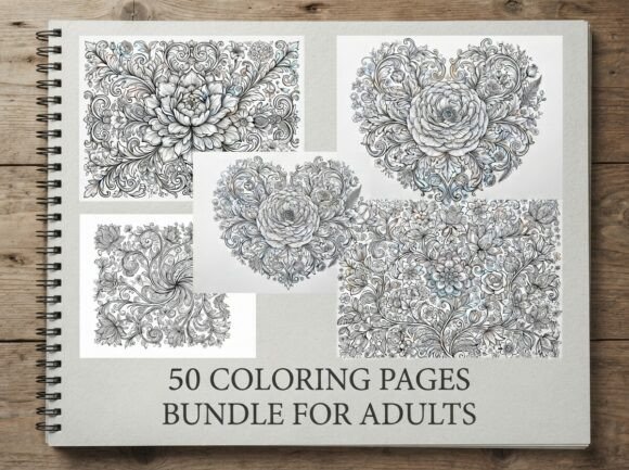 50 Floral Ornament Coloring Pages Bundle