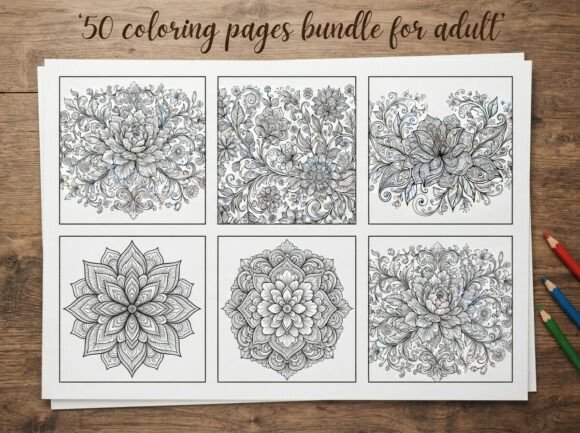 50 Floral Ornament Coloring Pages Bundle