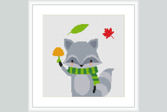Autumn Raccoon Cross Stitch Pattern