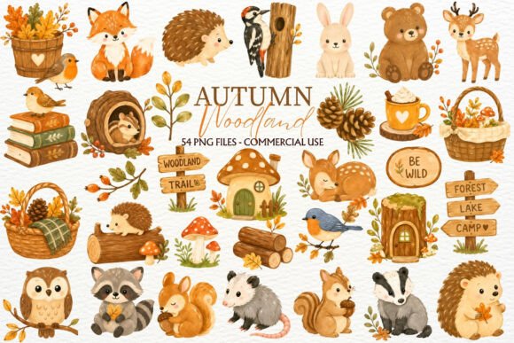 Autumn Woodland Animals Fall Clipart PNG