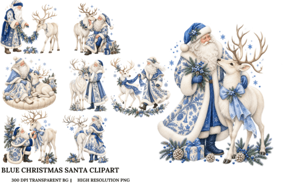 Blue Christmas Santa Clipart Bundle