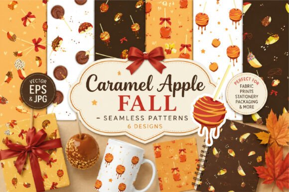 Caramel Apple Fall Seamless Patterns
