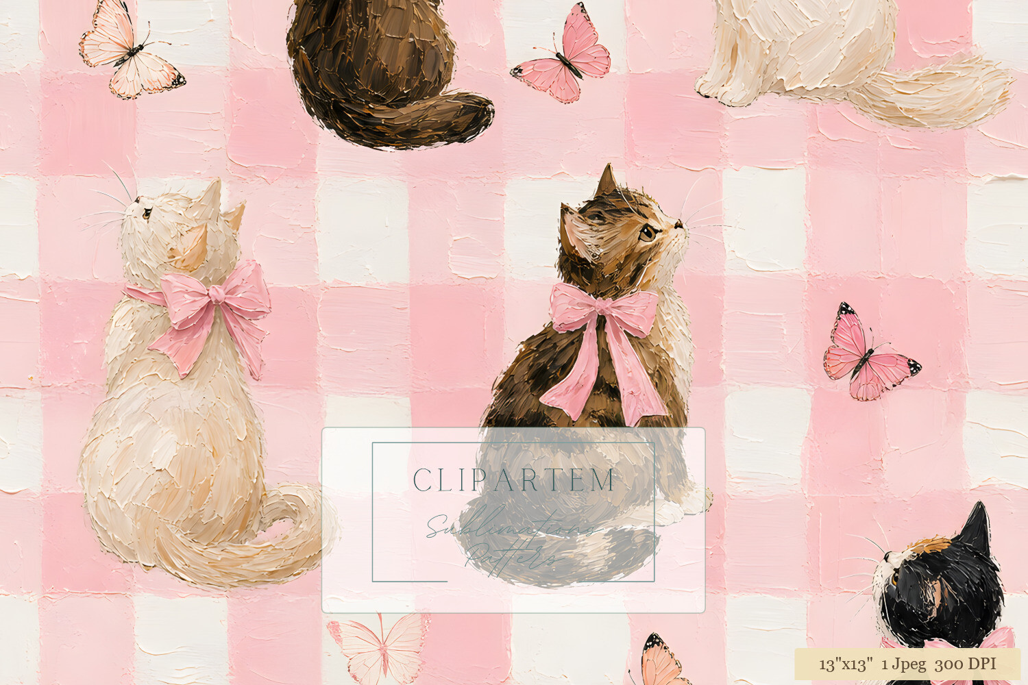 Cat Bow Butterfly Pink Gingham Pattern