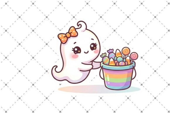 Charming Halloween Ghost Sweet Treat PNG