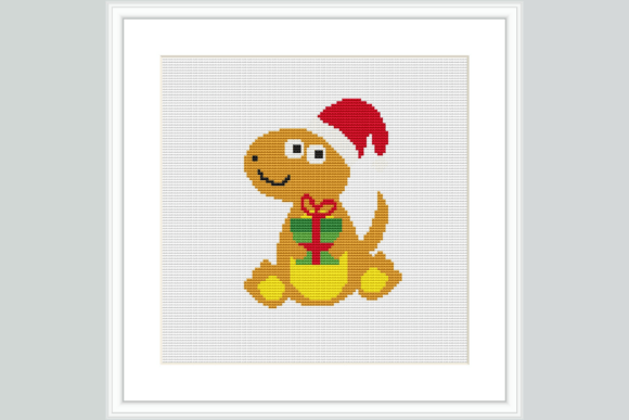 Christmas Gift Dino Cross Stitch Pattern