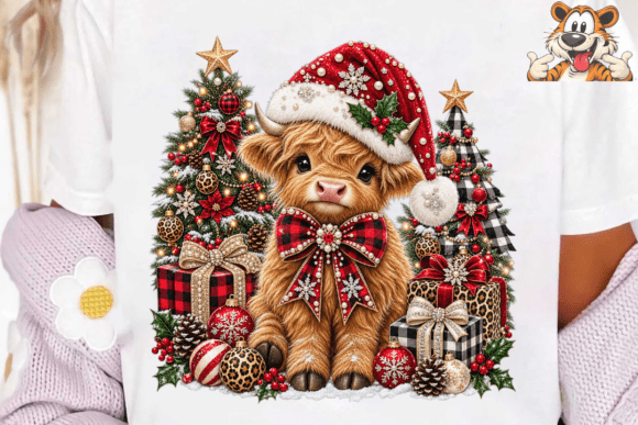Christmas Highland Cow Santa PNG Tee