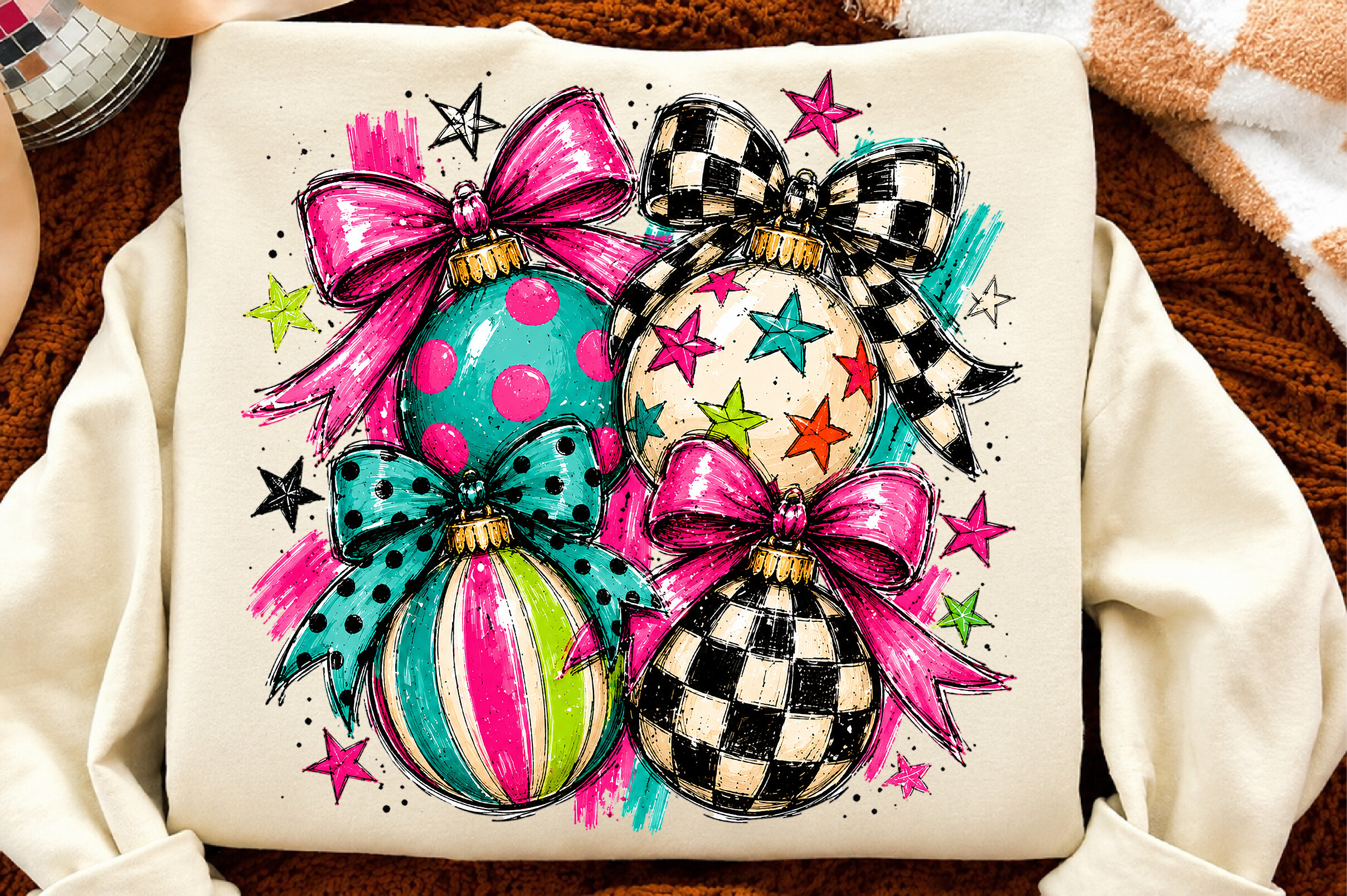 Christmas Ornament Bow Sublimation PNG