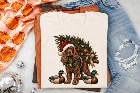 Christmas Spaniel Duck Hunting PNG Tee