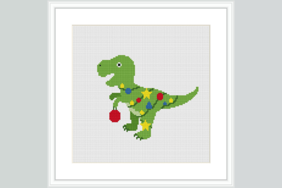 Christmas Tree Dino Cross Stitch Pattern