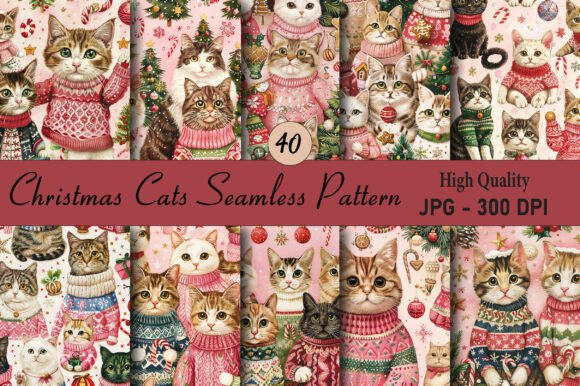Christmas Cats Seamless Pattern