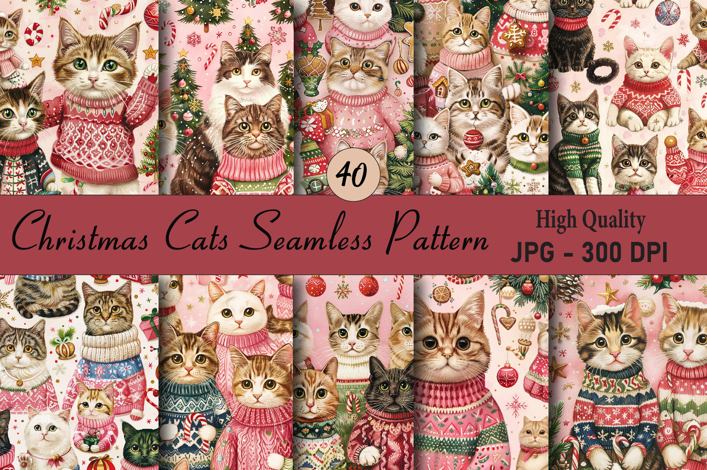 Christmas Cats Seamless Pattern