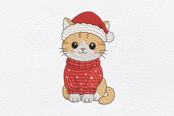 Cute Christmas Cat Embroidery Design