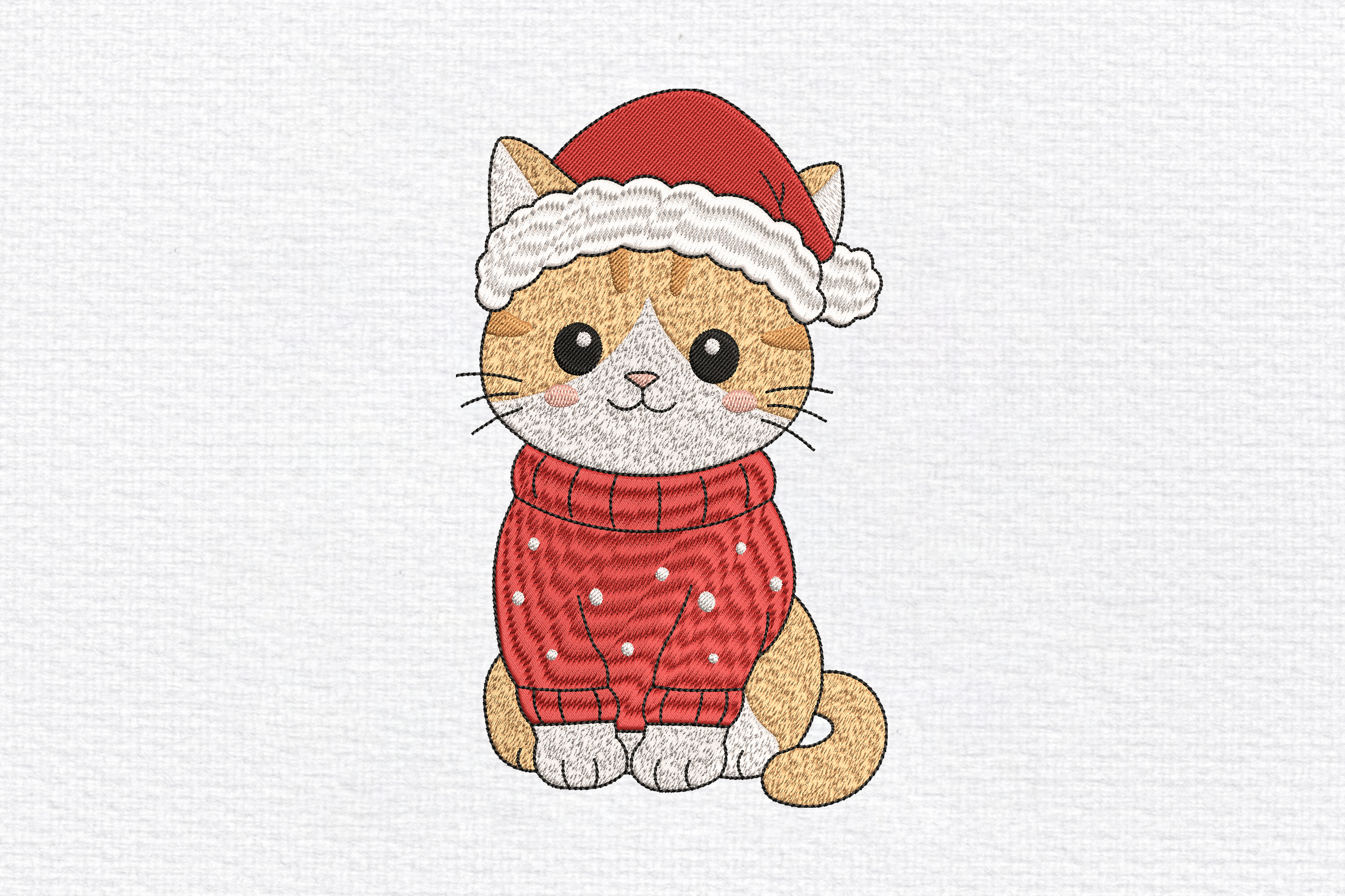 Cute Christmas Cat Embroidery Design