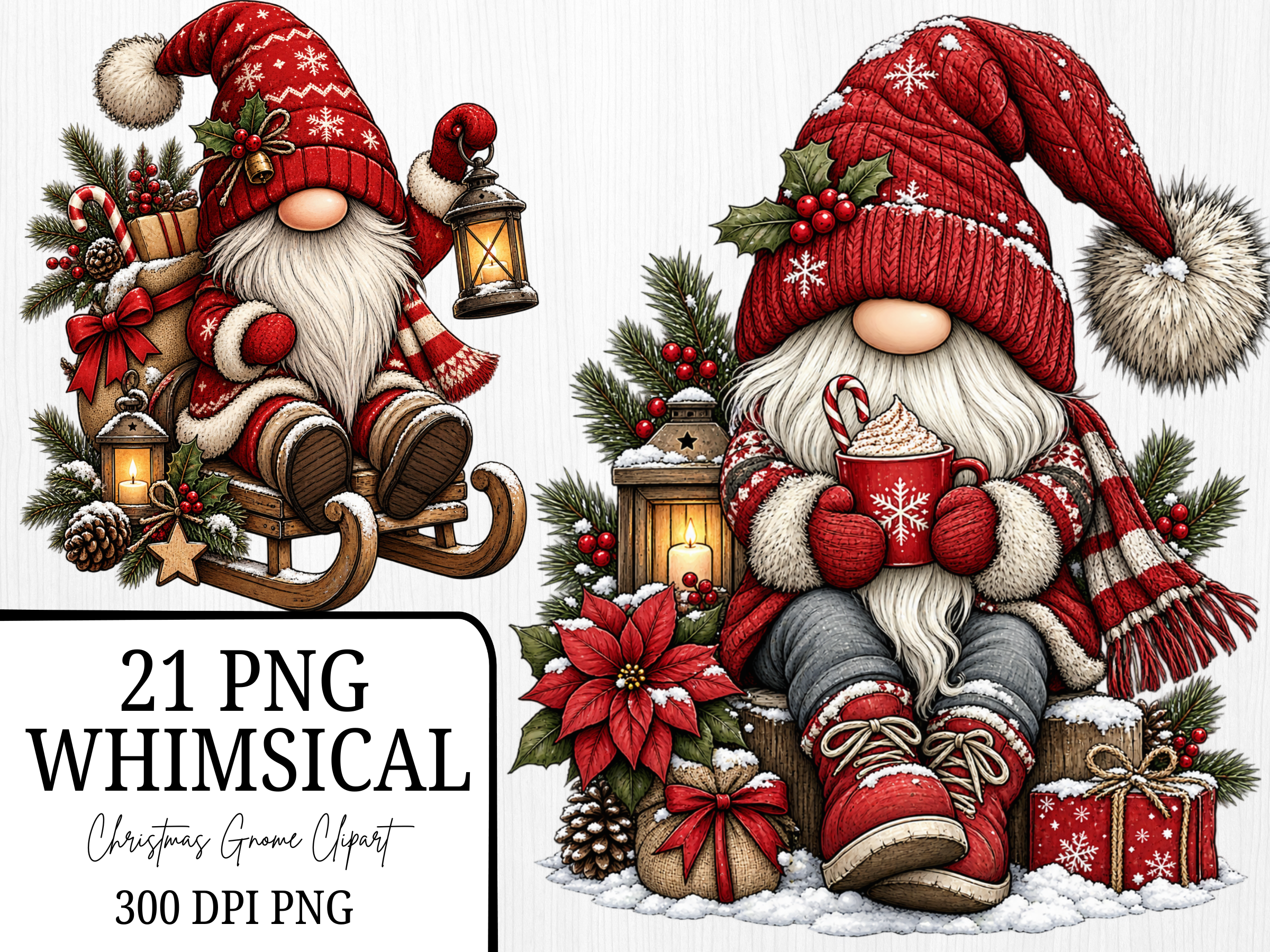 Cute Christmas Gnome Watercolor Clipart