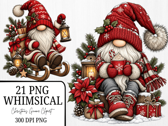 Cute Christmas Gnome Watercolor Clipart