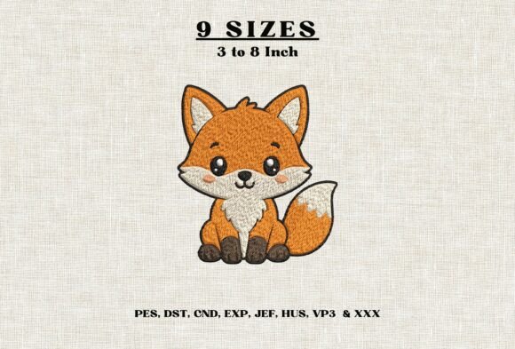 Cute Fox Machine Embroidery Design, DST